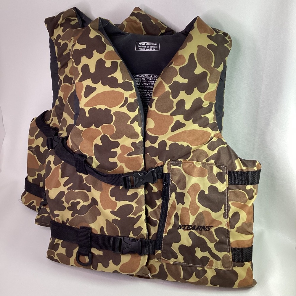 USA MADE Stearns Adult Universal Camo Life Vest 30-52" PFD Fishing VINTAGE 1qty